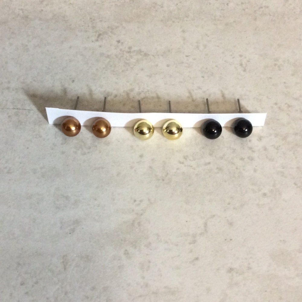 NWT Set of 3 Metallic Round Stud Earrings - Copper, Gold, Black